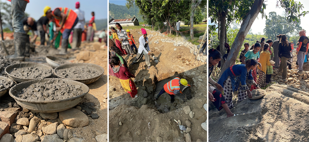 the community digging the foundations of the school
